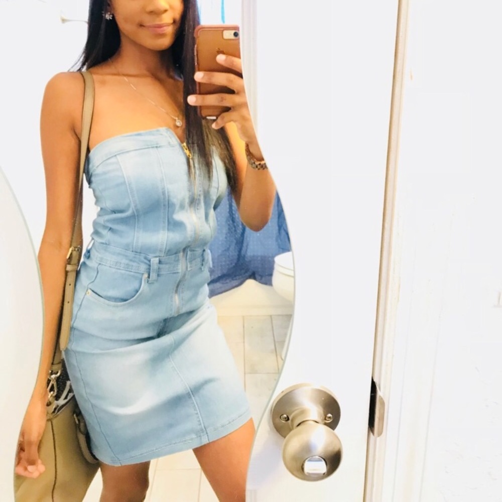 Denim strapless dress